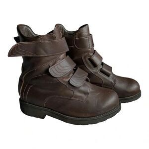 P.W Minor Foreman Three Velcro Strap Leather Orthopedic Boots in Brown. Sz 10.5